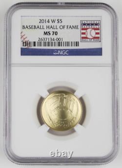 2014 W $5 Gold Baseball Hall Of Fame Uncirculated Coin NGC MS70