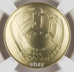 2014 W $5 Gold Baseball Hall Of Fame Uncirculated Coin NGC MS70