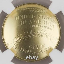 2014 W $5 Gold Baseball Hall Of Fame Uncirculated Coin NGC MS70