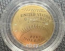 2014 W $5 Gold Proof Baseball Hall of Fame Coin With Original Box & COA