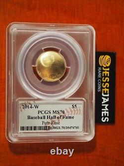 2014 W $5 Unc Gold Baseball Commemorative Pcgs Ms70 Pete Rose Signed Hof Label