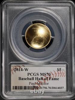 2014-W Baseball HOF Commemorative Gold $5 PCGS MS70 Paul Molitor Autograph