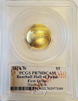 2014-W Baseball Hall of Fame $5 Proof Gold Coin Hank Aaron Signed PCGS PR70 FS