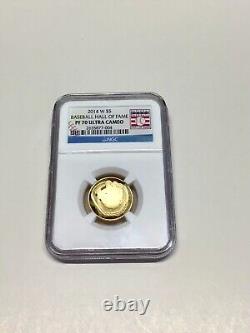 2014 W Baseball Hall of Fame, $5 gold coin, perfect NGC PF 70 Ultra Cameo