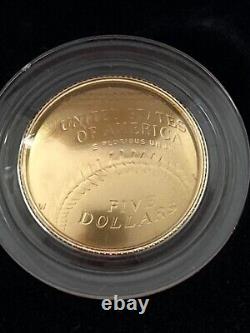 2014-W Baseball Hall of Fame Uncirculated Gold $5 Dollar HOF Coin Box + COA B32