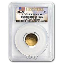 2014-W Gold $5 Commem Baseball HOF PR-70 PCGS (FS, First Pitch)