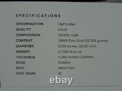 2014-W Kennedy Half Dollar 3/4 oz Gold Commemorative Proof Box & COA US Mint