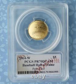 2014 W PCGS Proof 70 Deep Cameo GOLD Baseball Glove $5 Coin, Pete Rose Signature