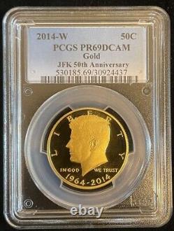 2014-W Proof Gold JFK Kennedy 50c PCGS PR69DCAM! Includes orig. Govt packaging