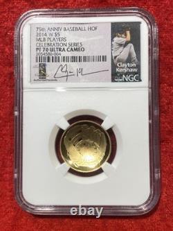 2014-W U. S. Mint $5 Gold MLB Baseball HOF Commemorative NGC PR70 Clayton Kershaw