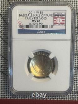 2014 West Point $5 Gold Baseball Hall of Fame Gold coin. Graded Bu NGC MS70 #2