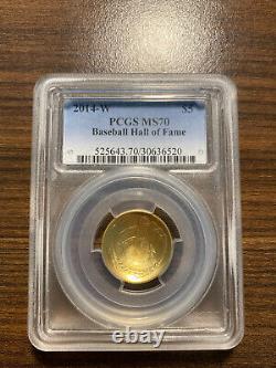 2014-w Gold $5 National Baseball Hall Of Fame Hof Coin Pcgs Ms 70 Mint State 70