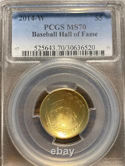 2014-w Gold $5 National Baseball Hall Of Fame Hof Coin Pcgs Ms 70 Mint State 70