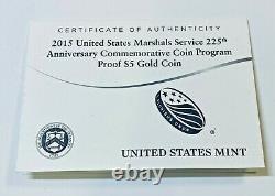 2015 US Marshals Service 225th Anniversary GEM Proof $5 Gold Coin LOW MINTAGE