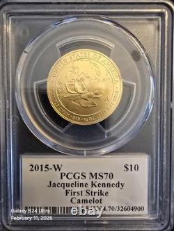 2015 W $10 1/2oz First Spouse Jackie Kenned Pcgs Ms70 First Strike Camelot 10/10