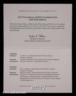 2015-W $10 First Spouse Lady Bird Johnson 1/2 oz Gold Coin in OGP