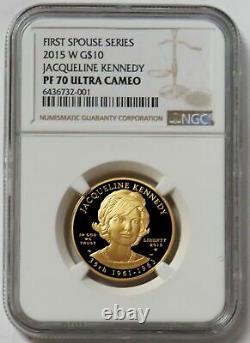 2015 W GOLD $10 JACKIE KENNEDY 11222 MINTED 1/2oz PROOF SPOUSE COIN NGC PF 70 UC