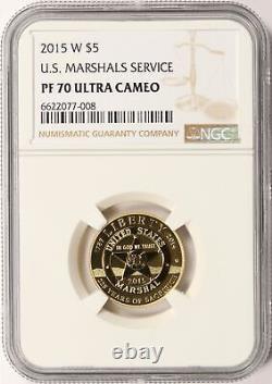 2015-W Gold U. S. Marshals Service $5 NGC PF70 Ultra Cameo