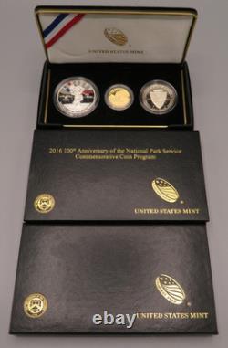 2016 100th Anniversary National Park Service 3pc Gold & Silver Proof Set WithOGP