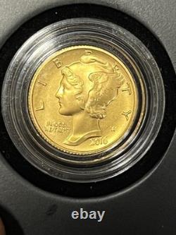 2016 1/10 oz. 999 FINE GOLD Mercury Dime Centennial Gold Coin 10C USA withBox COA