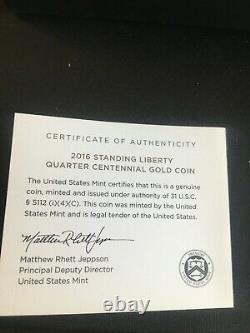 2016 Centennial Gold Coin Standing Liberty Quarter Original Mint Pkg & Coa