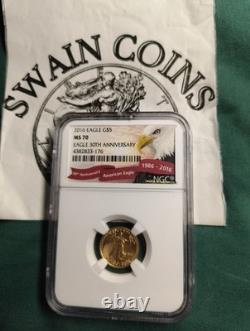 2016, Eagle, G5$, NGC, MS 70, Eagle 30th Anniversary, Tenth-Ounce Gold
