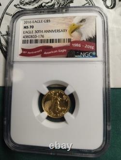 2016, Eagle, G5$, NGC, MS 70, Eagle 30th Anniversary, Tenth-Ounce Gold