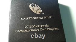 2016 GOLD Mark Twain Commemorative $5 Coin Proof Box & CoA