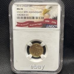 2016 Gold Eagle, G5$, NGC, MS 70, Eagle 30th Anniversary, Tenth-Ounce Gold