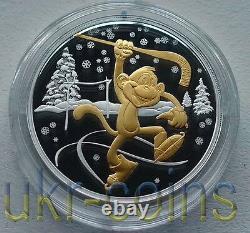 2016 Laos Lunar Year of the Monkey 1Oz Silver Gold Gilded Coin Hockey Zodiac