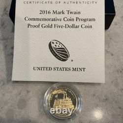2016 Mark Twain $5 Gold Comm Us Mint Pcgs Ms70 Perfect