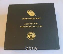2016 Mercury Dime Centennial 24k Gold Coin 1/10 Ounce With Certificate