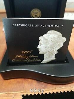 2016 Mercury Dime Centennial Gold Coin in box with COA 99.99% Gold West Point