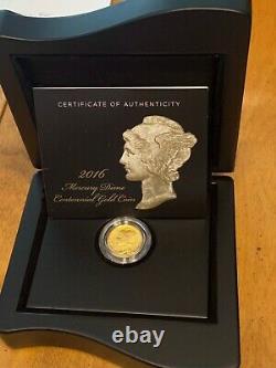 2016 Mercury Dime Gold Centennial Coin, Perfect in Mint display box