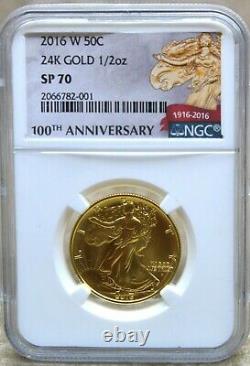2016 W 100th Anniversary NGC SP70 Gold 50C Walking Liberty 24K 1/2oz Coin