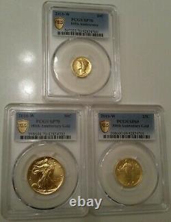 2016 W 100th anniversary Gold set PCGS SP70. 10c 25c 50c (3 gold coins)