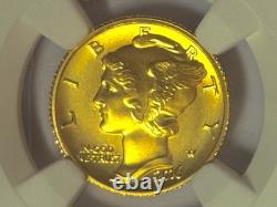 2016 W 10C 24K Gold 1/10oz Mercury Dime NGC SP 70 Chicago Cubs Label With OGP