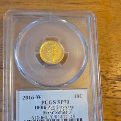 2016-W 10C Gold Mercury Dime Centennial SP70 First Strike Moy Signature
