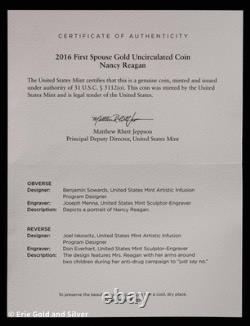 2016-W $10 First Spouse Nancy Reagan 1/2 oz Gold Coin in OGP