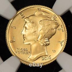 2016-W 10c 1/10 oz Gold 24k Mercury Dime Centennial 100th Anniv NGC SP 70 G3790