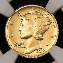 2016-W 10c 1/10 oz Gold 24k Mercury Dime Centennial 100th Anniv NGC SP 70 G3790