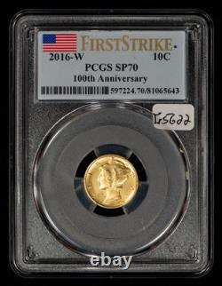 2016-W 10c 1/10 oz Gold Mercury Dime Centennial 100th Anniv PCGS SP 70 G5622