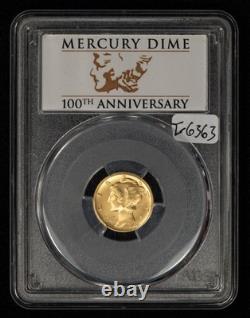 2016-W 10c 1/10 oz Gold Mercury Dime Centennial 100th Anniv PCGS SP 70 G6363