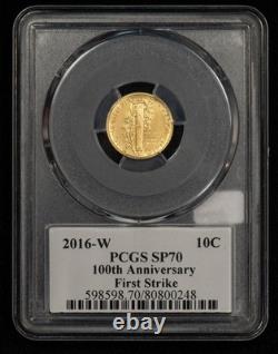 2016-W 10c 1/10 oz Gold Mercury Dime Centennial 100th Anniv PCGS SP 70 G6363