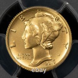 2016-W 10c 1/10 oz Gold Mercury Dime Centennial Tenth-Ounce PCGS SP 70 G6341