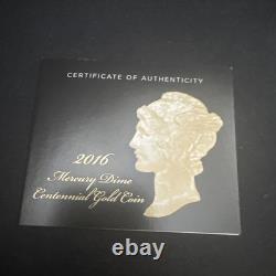 2016 W 1/10 Oz Gold Centennial Mercury Dime 24k. 9999 Fine Gold OGP