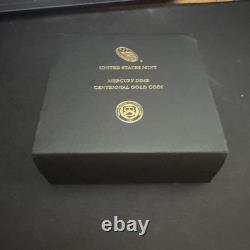 2016 W 1/10 Oz Gold Centennial Mercury Dime 24k. 9999 Fine Gold OGP