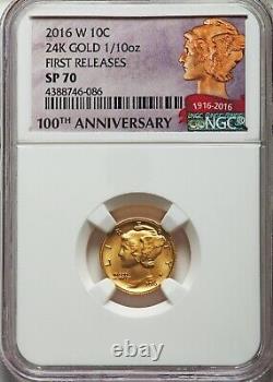 2016-W 1/10 oz Gold Centennial Mercury Dime EARLY RELEASES NGC SP70