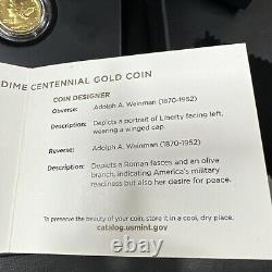 2016-W 1/10 oz Gold Mercury Dime Centennial (withOGP) Rare and Beautiful Coin