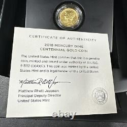 2016-W 1/10 oz Gold Mercury Dime Centennial (withOGP) Rare and Beautiful Coin
